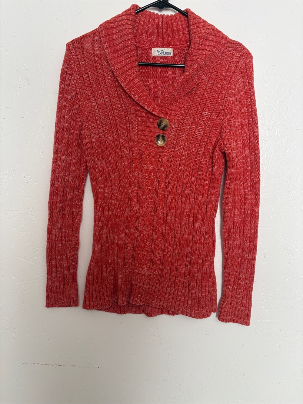 L.A. Blues orange Shawl Collar Ribbed Knit Sweater